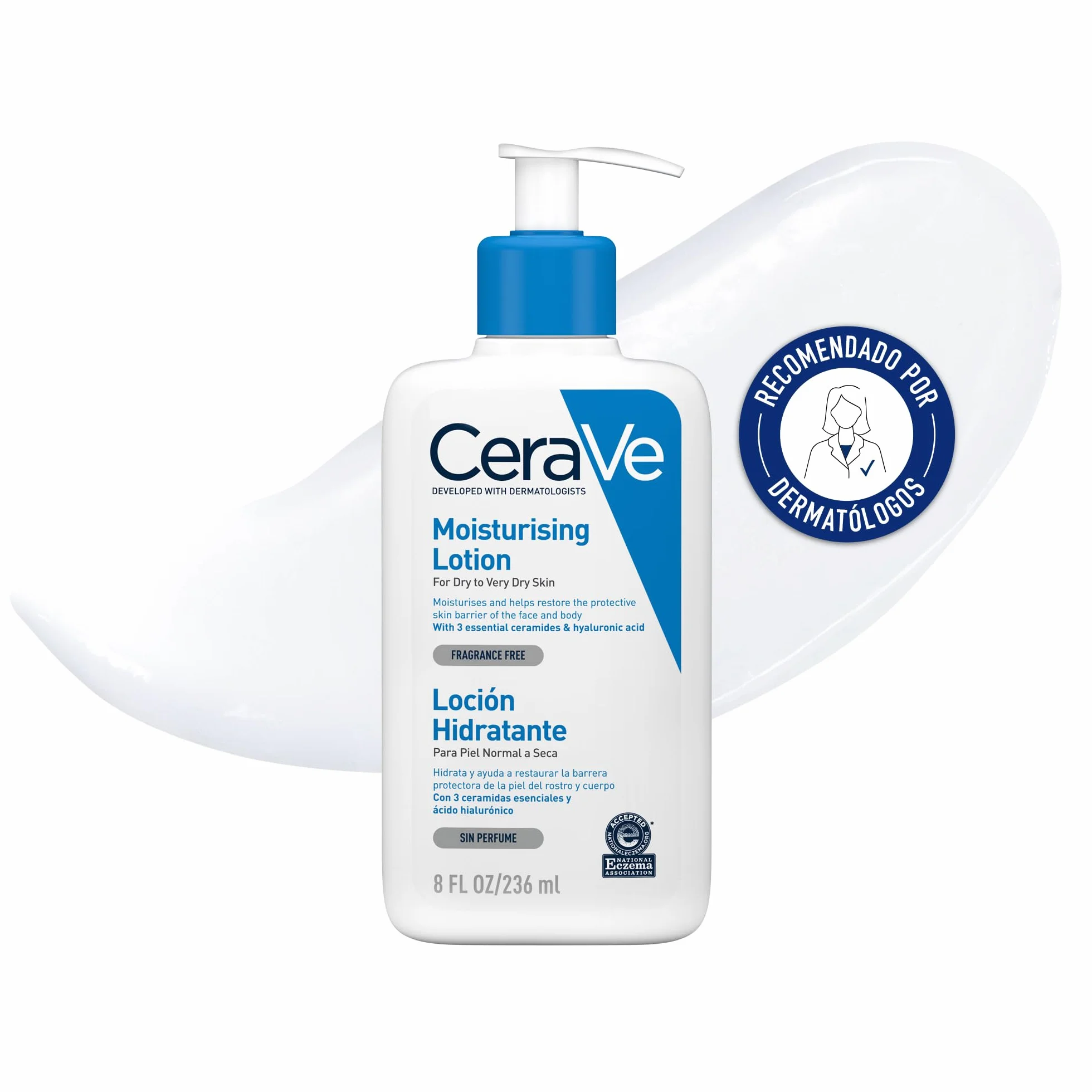 CeraVe Loción Hidratante, Piel Seca a Muy Seca, Enriquecida con Ceramidas y Ácido Hialurónico, Rostro y Cuerpo