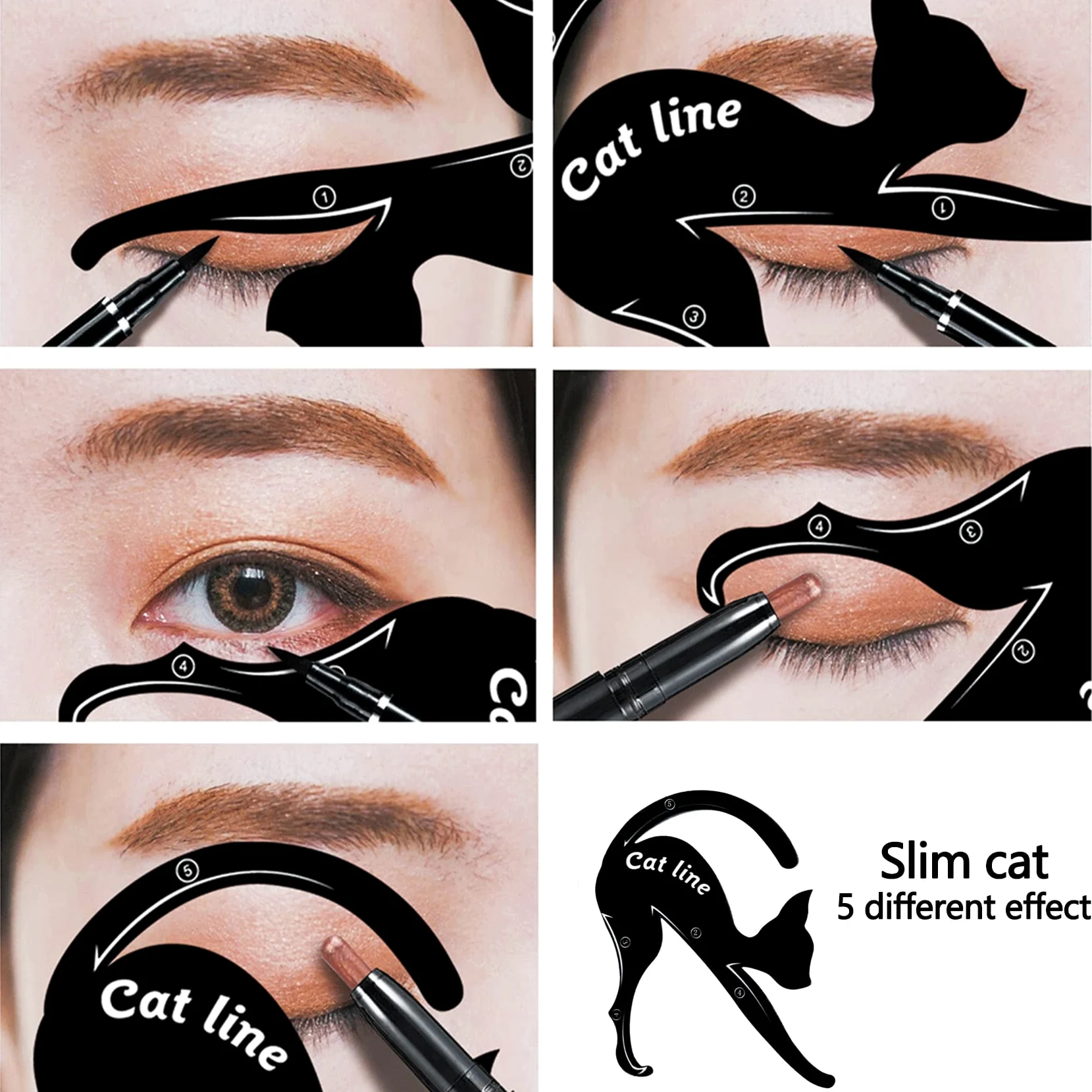 TailaiMei 2 plantillas delineadoras de ojos de gato, material de PVC mate, aplicadores de sombra de ojos ahumados, placa de plantilla, delineador de ojos en forma de gato y herramienta de plantilla