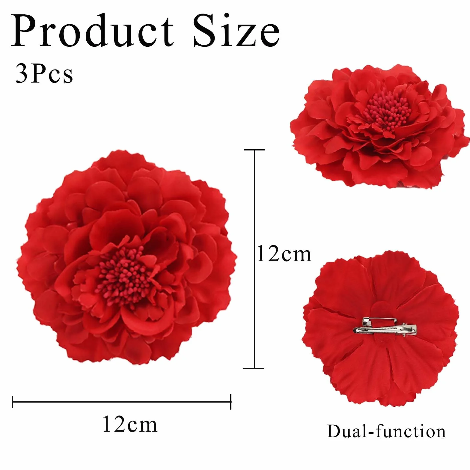 Clips de Pelo Flor Rojo Flamenca, Flores Sevillana Pinza Accesorios, Horquillas Peonía Clavel Mujer