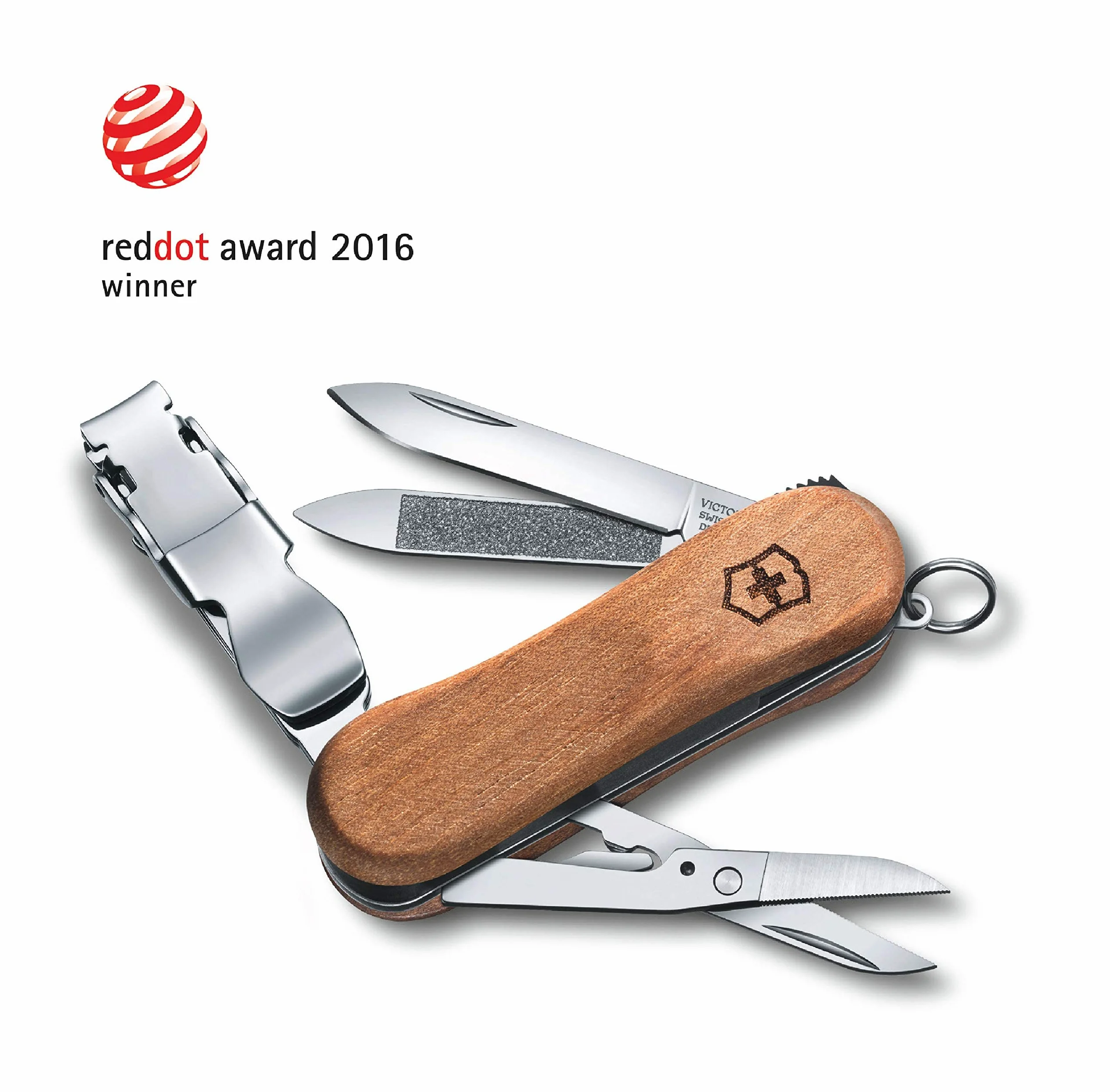 Victorinox Nail Clip 580 Wood, Navaja Multiuso Suiza, Cuchillo bolsillo, Regalo, 6 Funciones, Hoja pequeña, Lima de uñas