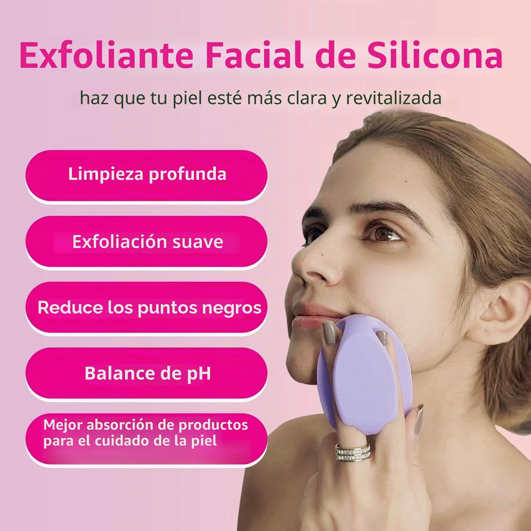 Limpiador facial de silicona, cepillo exfoliante manual (3rd-rosa+púrpura)