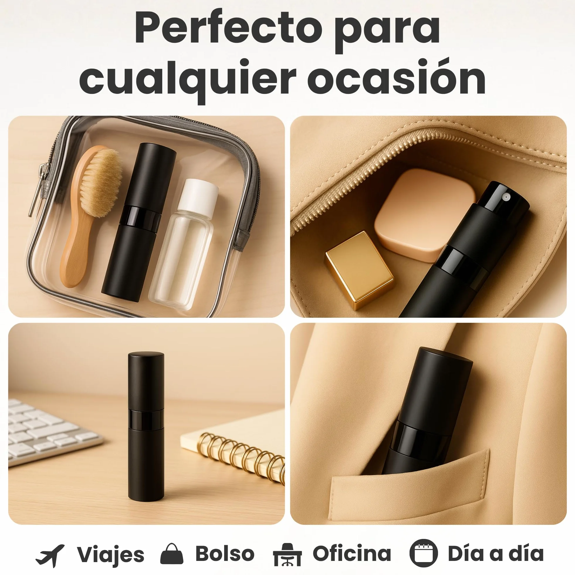Atomizador Perfume Recargable 8ml Pack 2 Negro Azul Pulverizador Viaje Antifugas Vidrio Interior