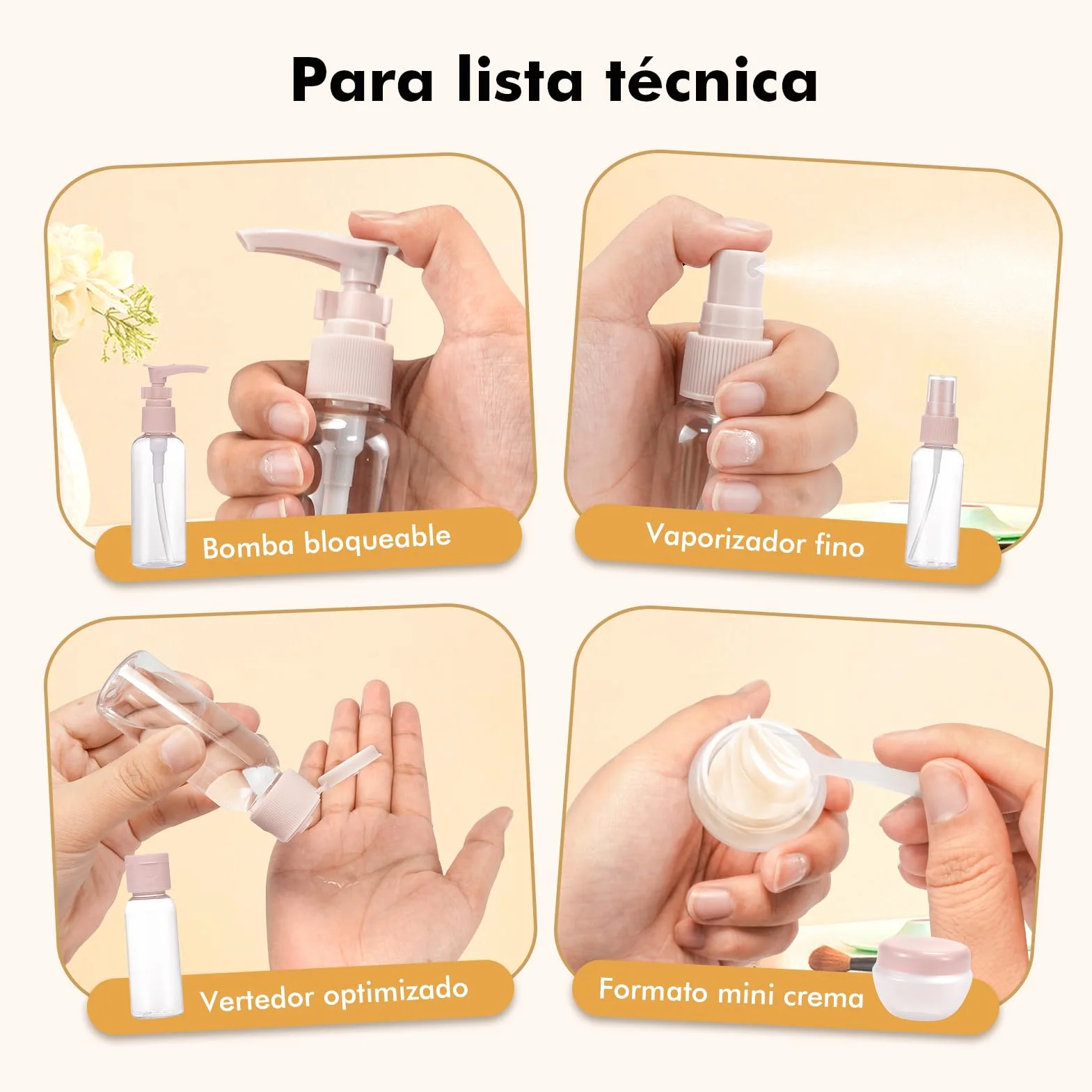 Juego de botellas de viaje rellenables 11 piezas portátiles sin BPA para champú líquidos