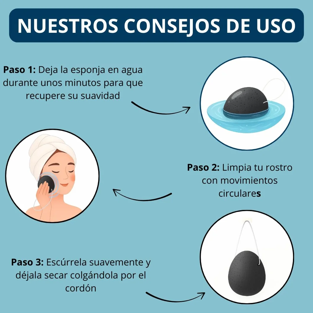 Esponjas faciales de Konjac té verde carbón vegetal lavanda cáscaras de nuez Juego de 4 gotas limpiadora natural