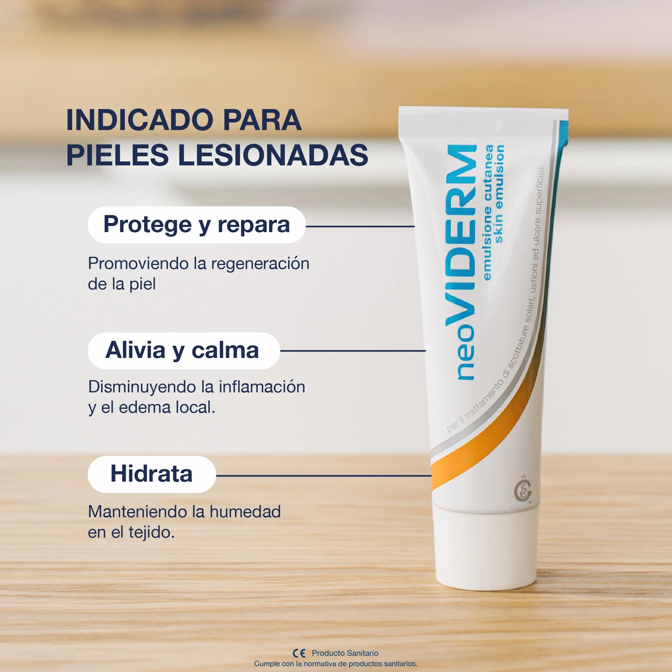 Rilastil - Neoviderm, Emulsión MD Cutánea, Calman, Regenera y Cuida la Piel Dañada por Tatuajes, Quemaduras, Irritaciones y Depilación, con Ácido Hialurónico, para Todo Tipo de Pieles - 100 ml