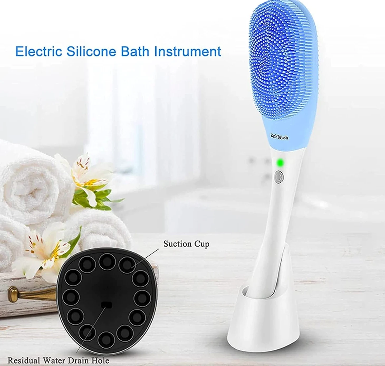 GeRRiT Cepillo de baño eléctrico Cepillo de Ducha con Carga USB Cepillos de baño y Cuerpo de Mango Largo Cepillo de Masaje Impermeable Limpiar Exfoliante Mejorar la circulación