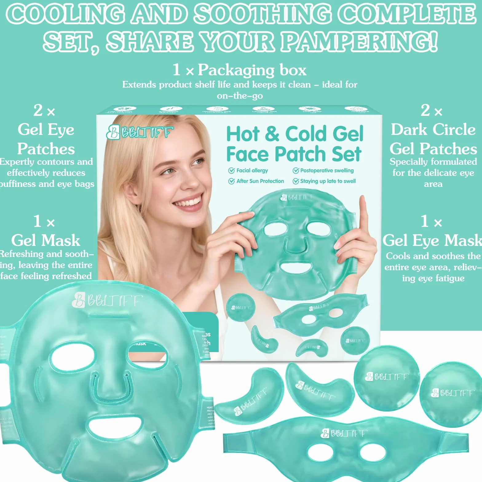 Antifaz Gel Frío Máscara Ojos Reutilizable para Hinchazón Ojeras Migrañas 6 Piezas