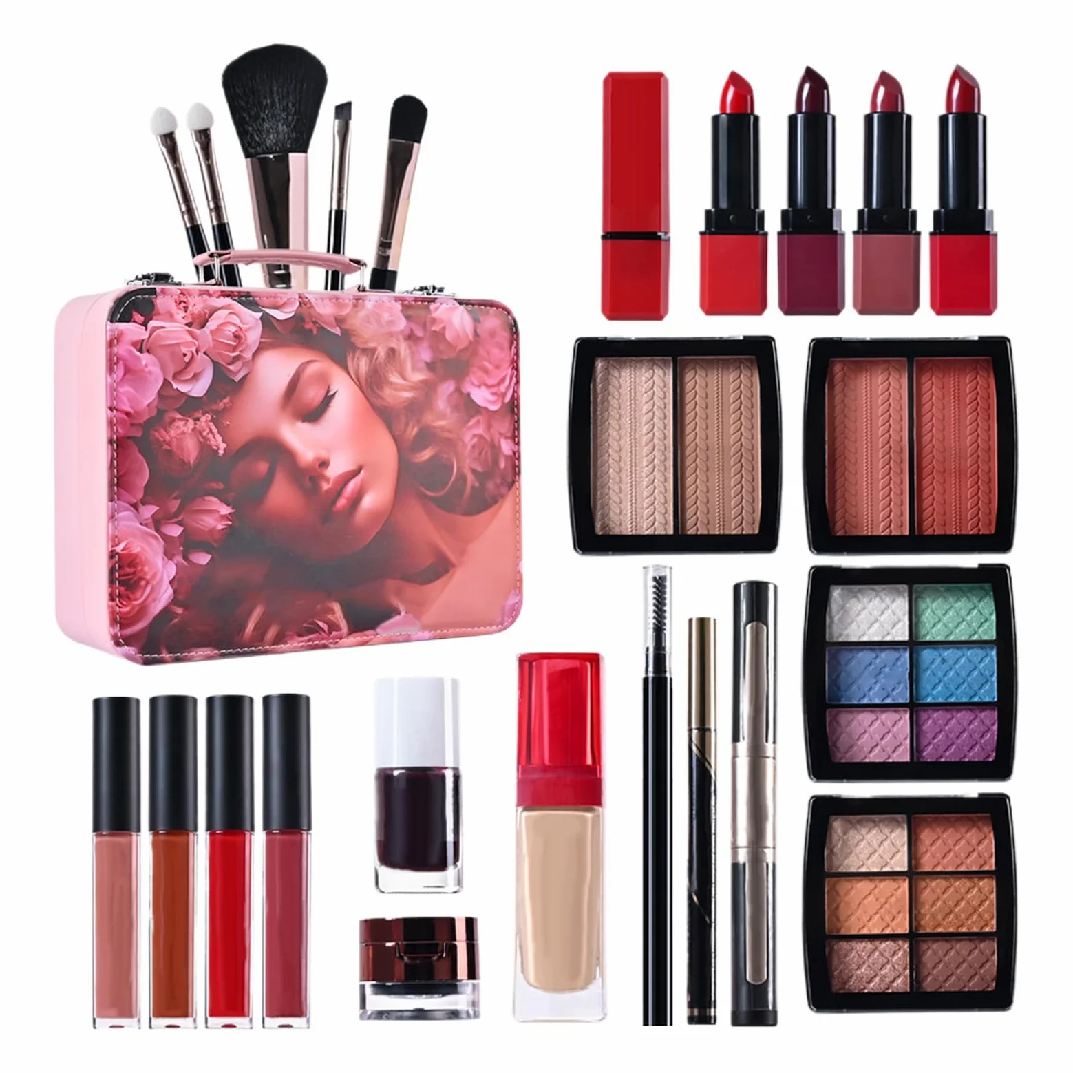 Conjunto De Maquillaje Para Mujeres Paleta Cosmética Portátil | Kit De Maquillaje Portátil Impermeable para Damas Madres Abuelas Novias Cumpleaños y Citas