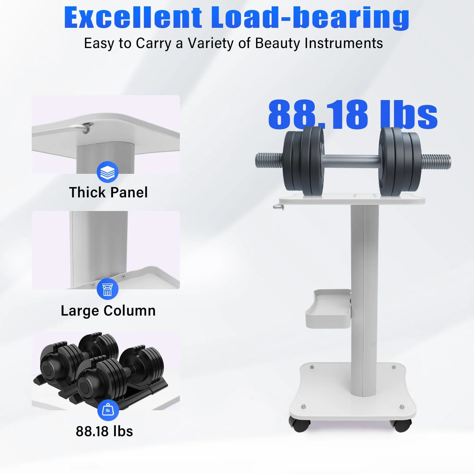 Carrito de belleza ABS con ruedas y compartimento de almacenamiento blanco
