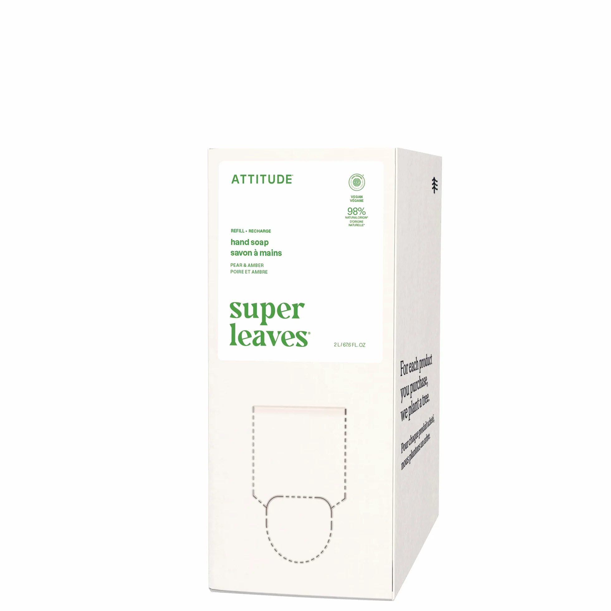 ATTITUDE Jabón líquido de manos, verificado por EWG, a base de plantas y minerales, productos veganos para el cuidado personal, hojas de olivo, formato de recarga a granel, 2 litros