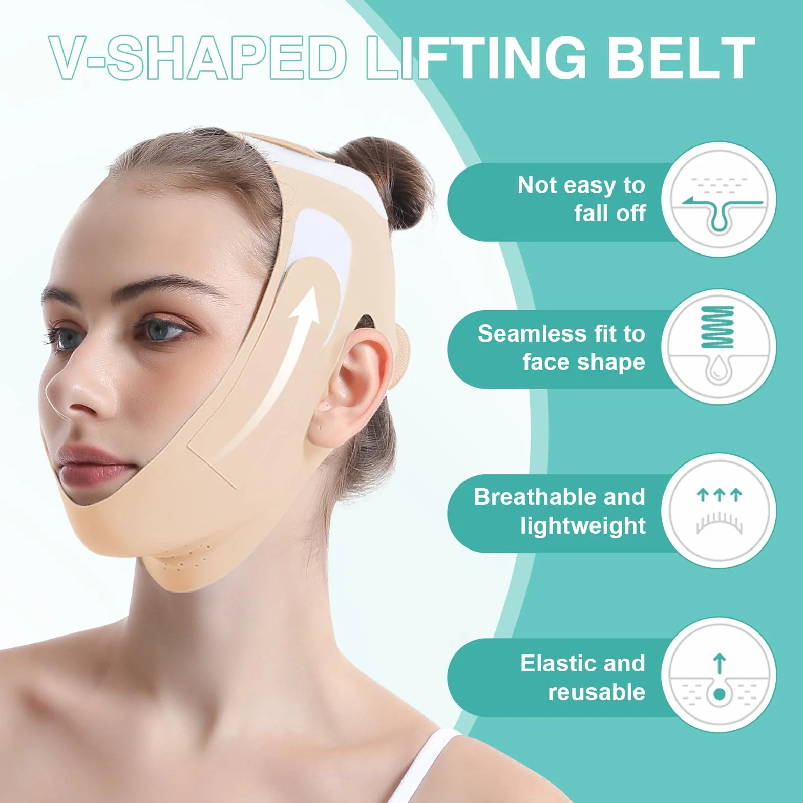Mascarilla V-Line Mentón Ice-Cool Reductor Papada Reutilizable Banda Lifting Facial Definir Mandíbula Reafirmar Rostro Beige