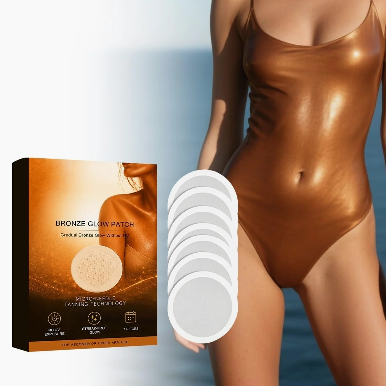 Parches autobronceadores de microagujas | Bronceado suave y sin UV para el vientre y la parte superior de los brazos Tan Parches para la piel y naturalmente sin exposición al sol