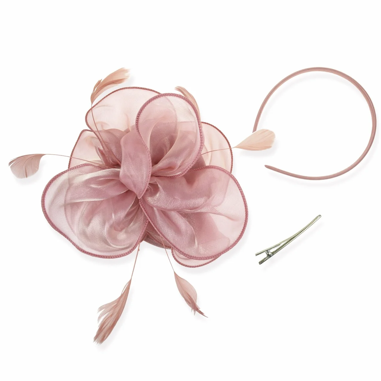 DRESHOW Fascinators Hat Cocktail Tea Party Headwear Organza Cintas Plumas Diadema Clip