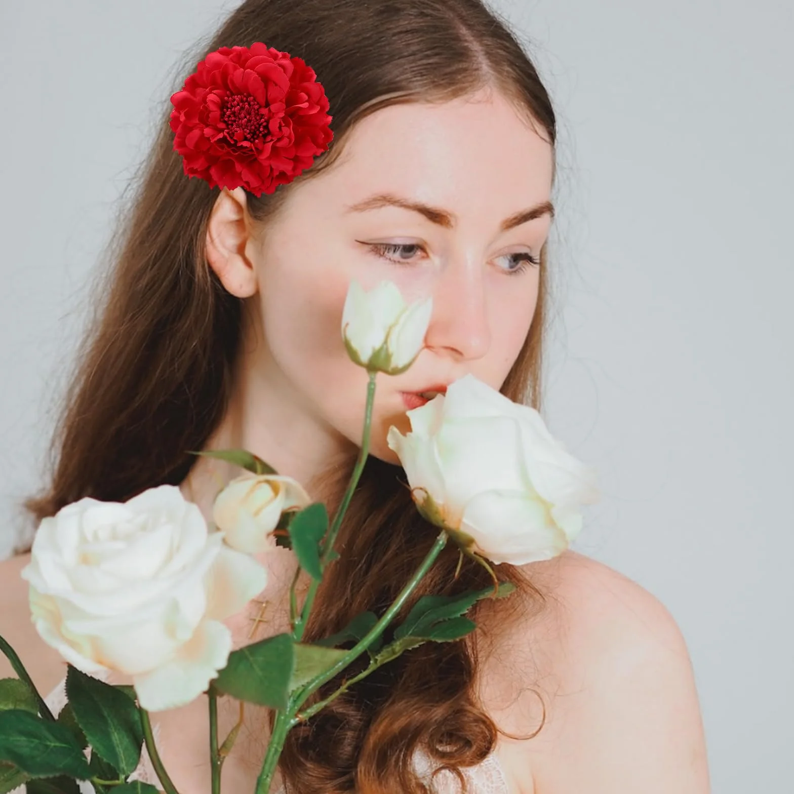 VEGCOO 8 Clips Pelo Flor, Horquillas Peonía Rojo para Mujer Feria Abril Sevillana