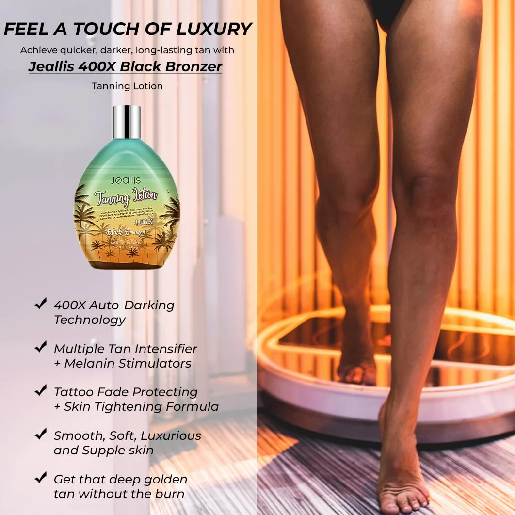jeallis jeallis Extreme Dark Loción Aceleradora para Camas Solares Interiores y Exteriores con Fórmula Protectora para Tatuajes Sin Dha, 350 ml