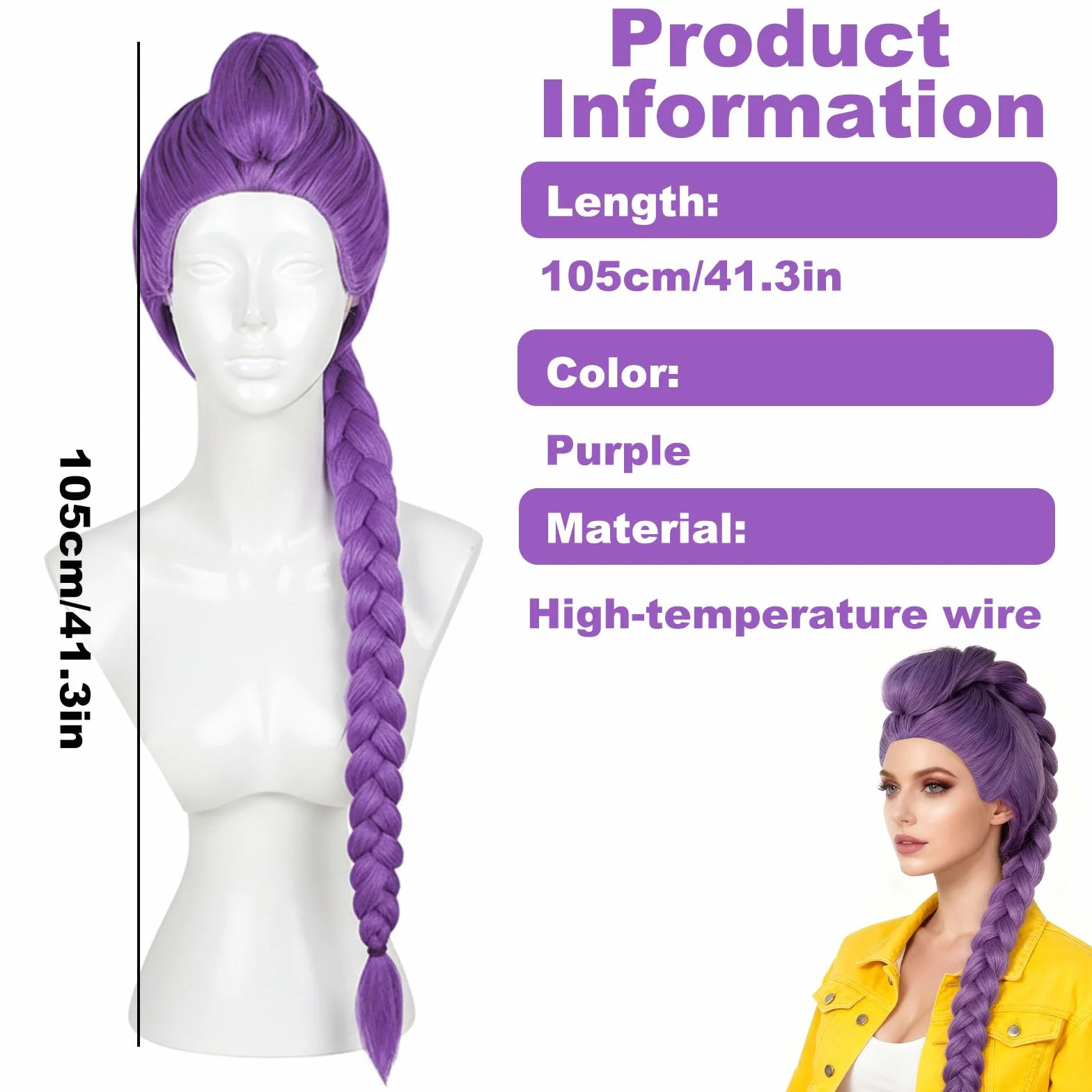 Peluca Rumi Kpop Largas Trenzadas Moradas Cosplay Anime Halloween Carnaval
