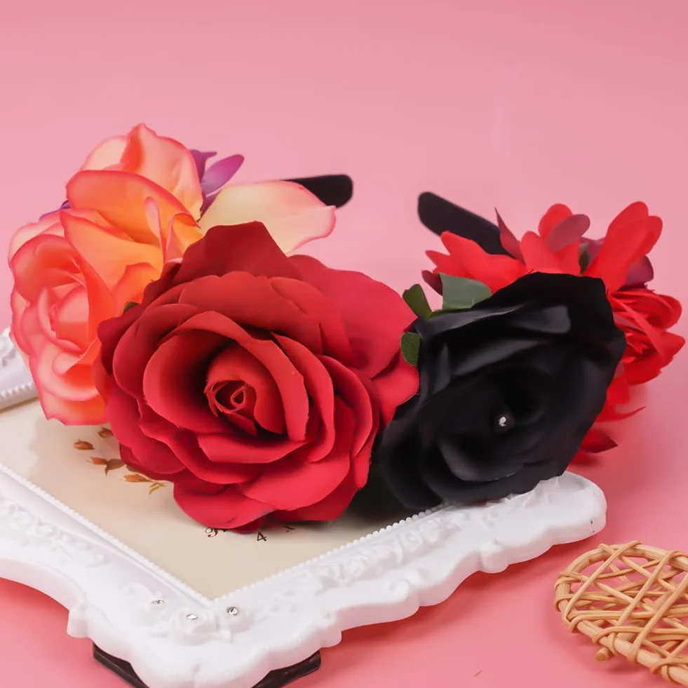 LOPHE Diadema tiara grande de rosas para novia corona de flores mexicanas floral