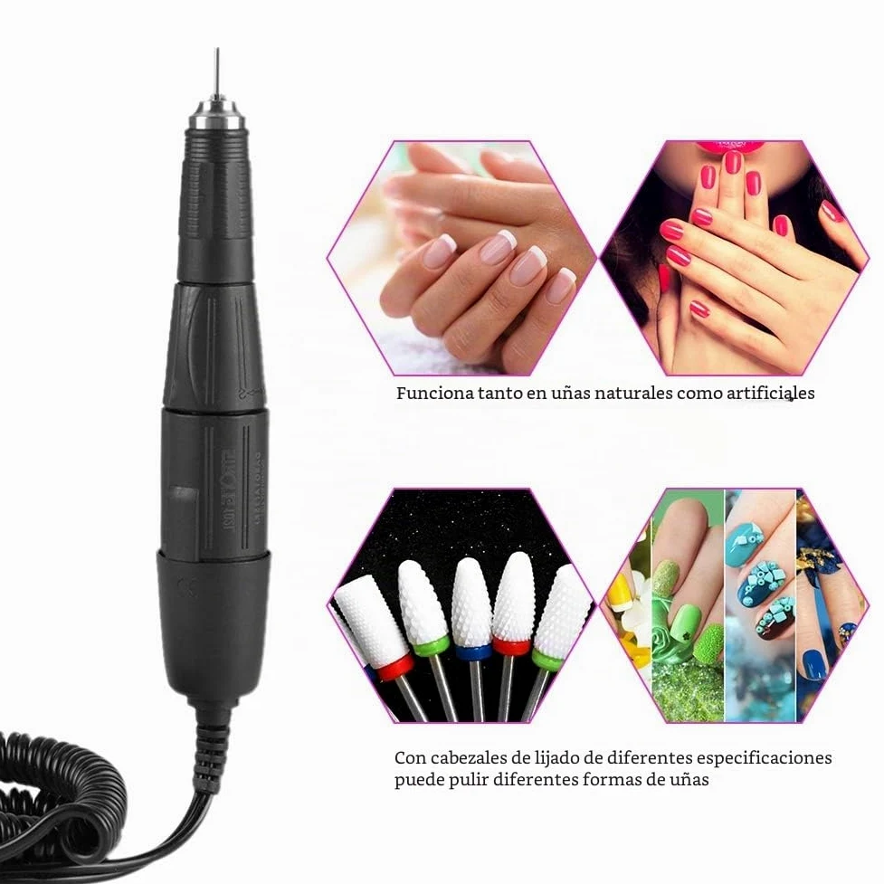 Mango de Taladro de Uñas Eléctrico, Pieza de Mano para Máquina de Manicura, 2.35mm, Negro
