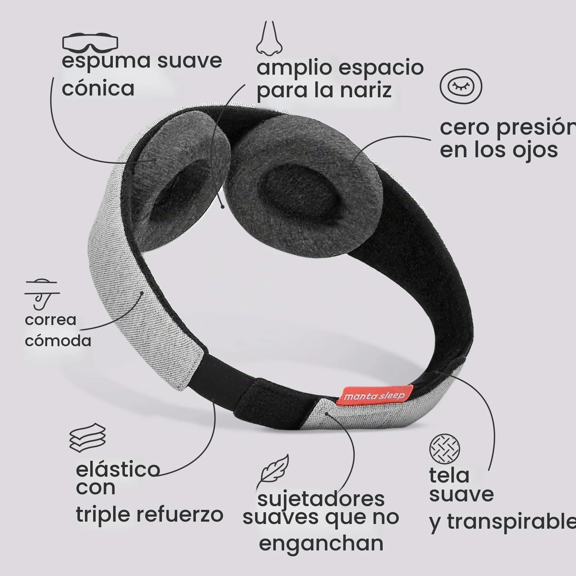 Manta Sleep Mask Antifaz para Dormir 100% Anti-Luz Cero Presión Copas Ajustables