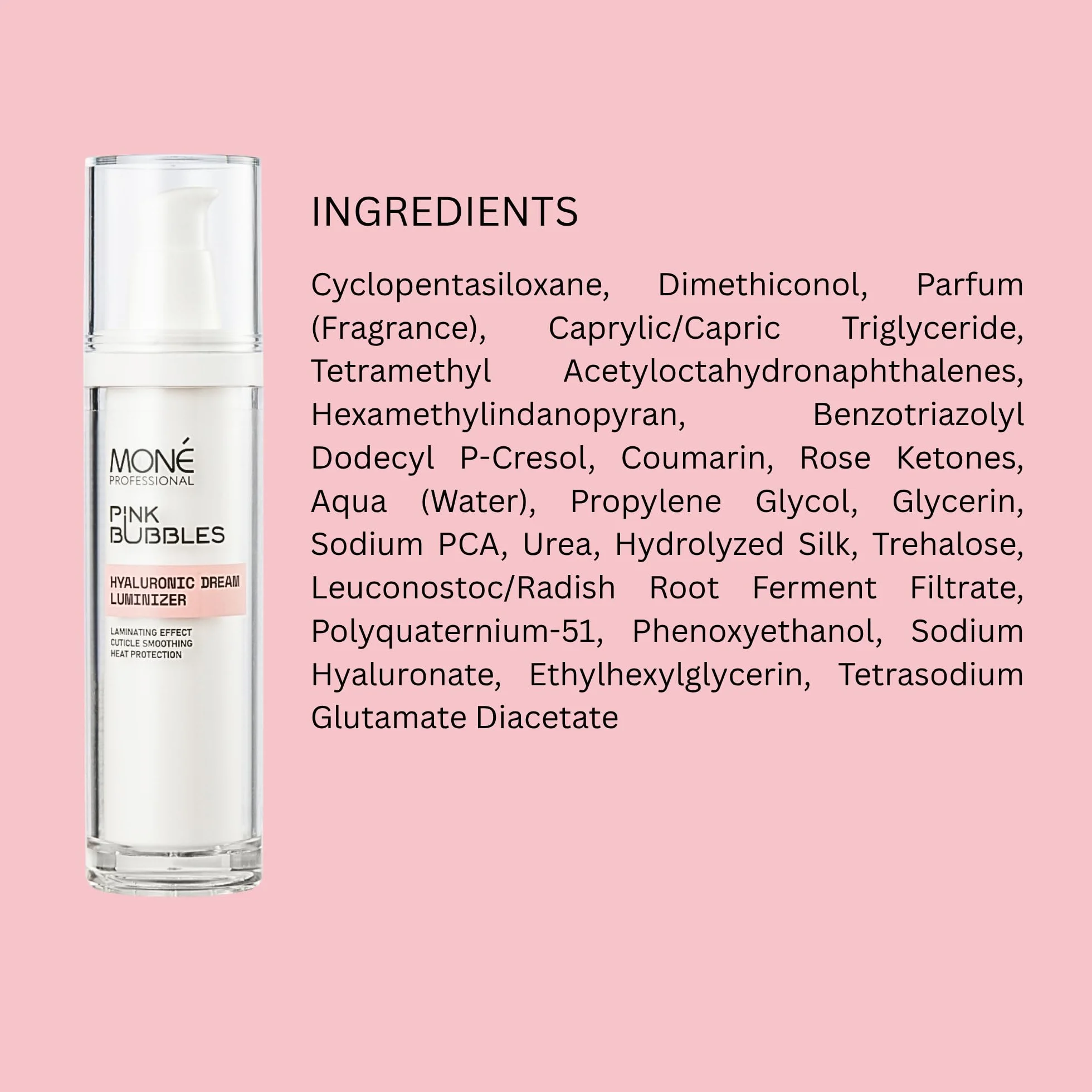 MONÉ PROFESSIONAL Hyaluronic Dream Luminizer - Serum Pelo Seco y Dañado, Reparación, Protector Térmico, Anti-Frizz, Potenciador del Brillo, Sin Aclarado, Hyaluronic Acid