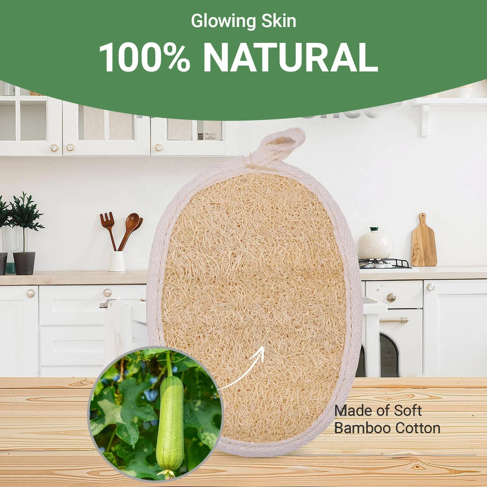 Esponjas exfoliantes de lufa natural para baño y ducha, pack de 4, 14,5 x 10 cm, respaldo de algodón