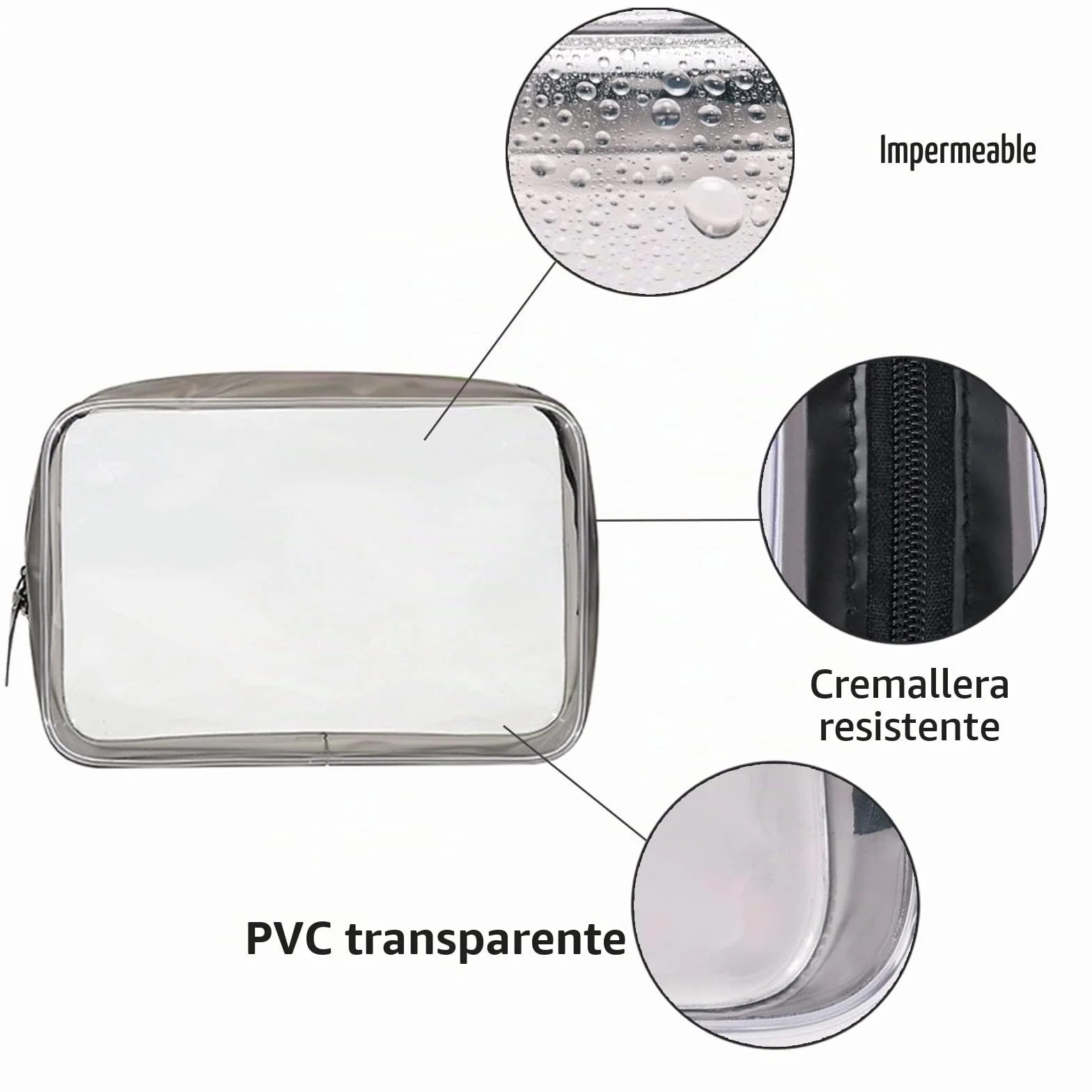 KEYRI 5 Piezas Botes Viaje Rellenables 100ml Kit Avion Prueba de Fugas Botellas con Neceser Transparente Negro