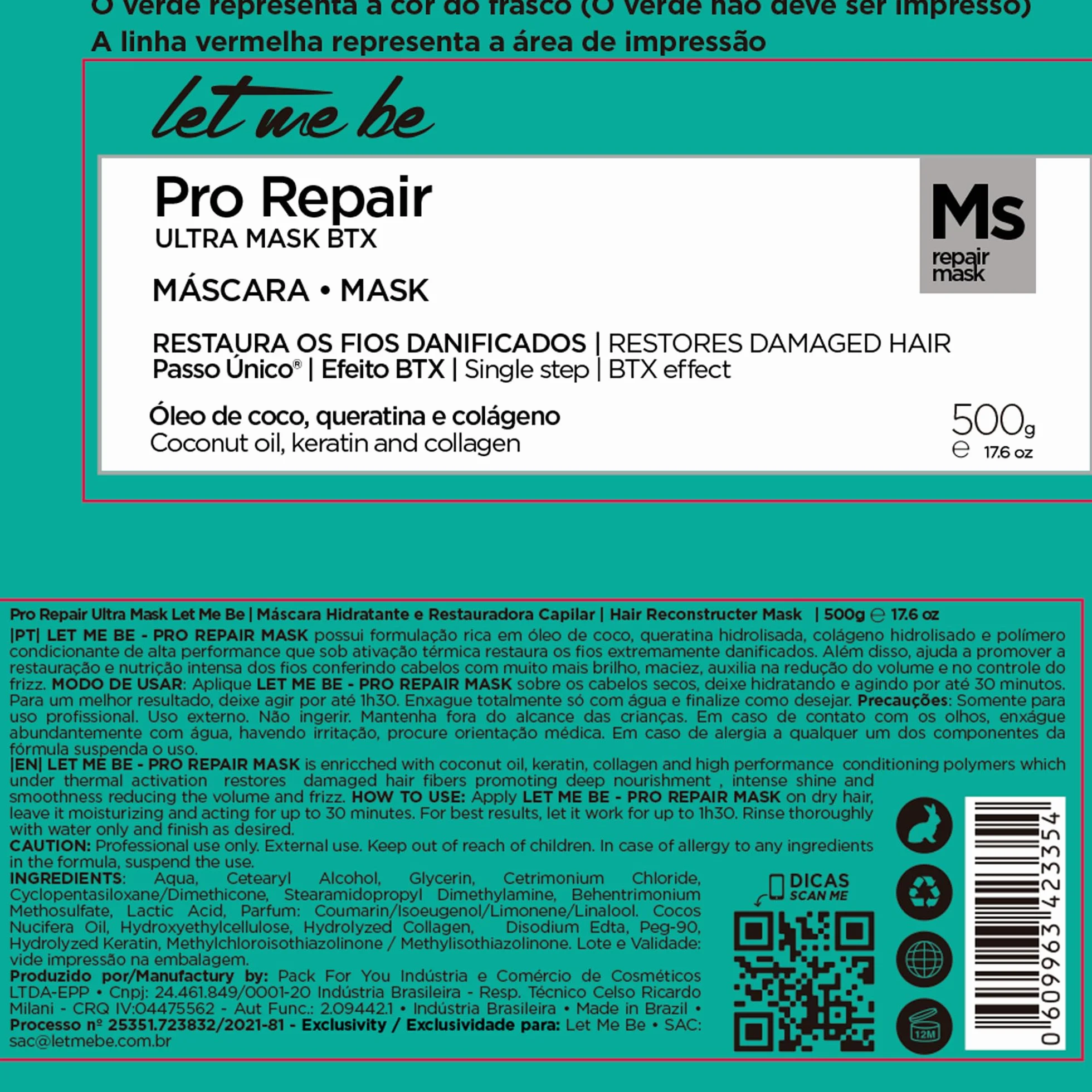 BTX Pro Repair Btox Capilar Profesional Orgánico de Un Solo Paso Tratamiento Reductor de Volumen y Anti-Frizz Sin Formol 500g