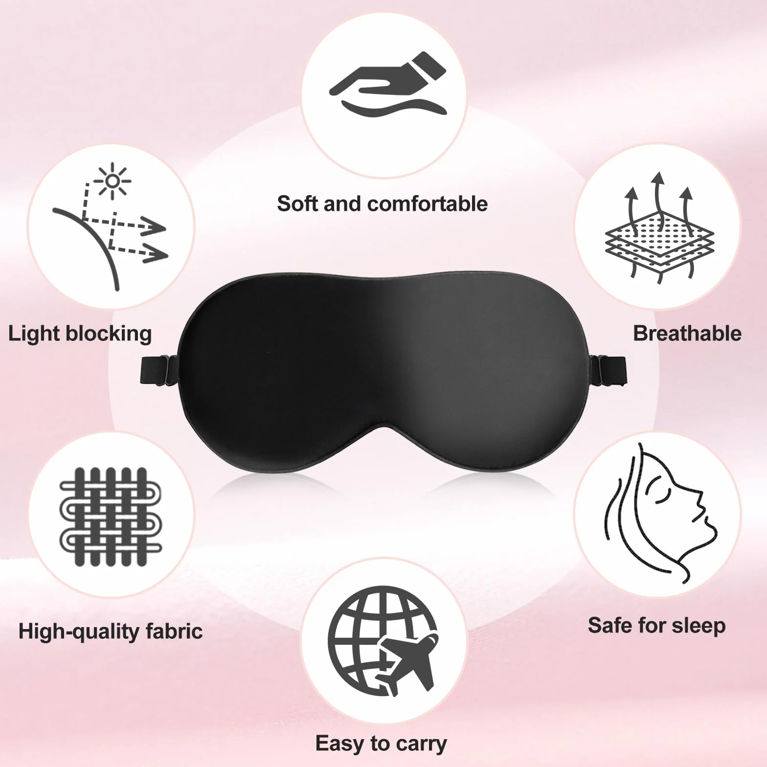 Antifaz para Dormir de Seda, Ultrasuave con Correa Ajustable, 2 Piezas para Hombre Mujer Niños Viaje Yoga