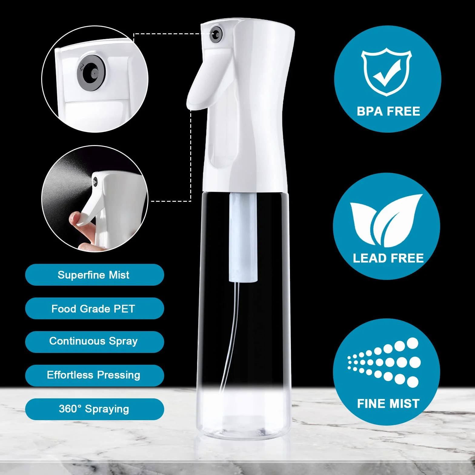 URAQT Botella Pulverizador Agua 300ml Fina Niebla Recargable Vacio Peluqueria Cabello