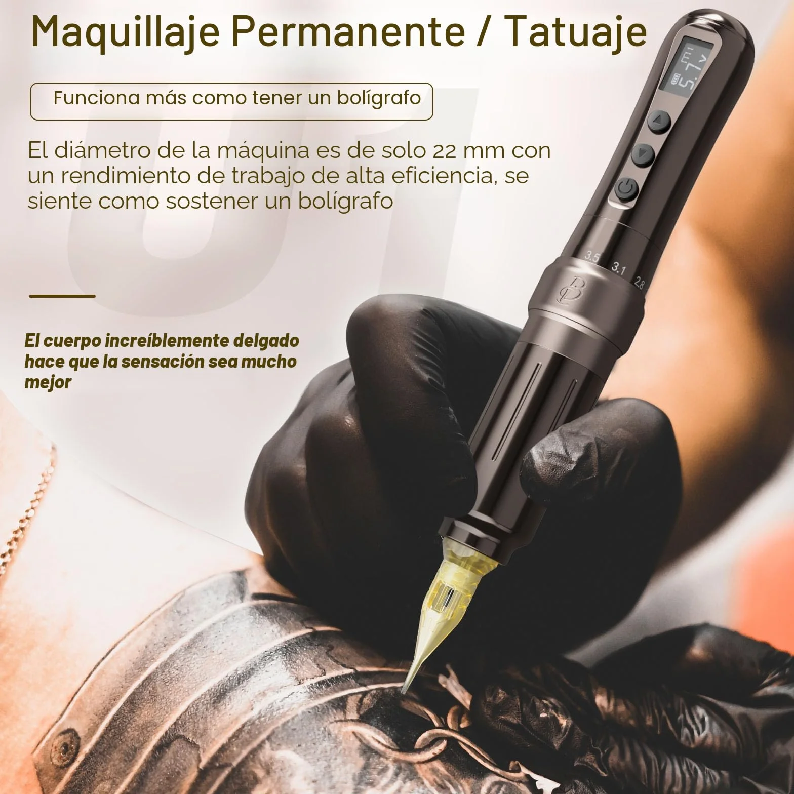 Biomaser Wireless Semi Permanent Maquillaje U1 Permanente Lápiz Inalámbrico Ajustable en Seis Tiempos Pantalla OLED para Maquillaje con 2 Batería 1000mAh
