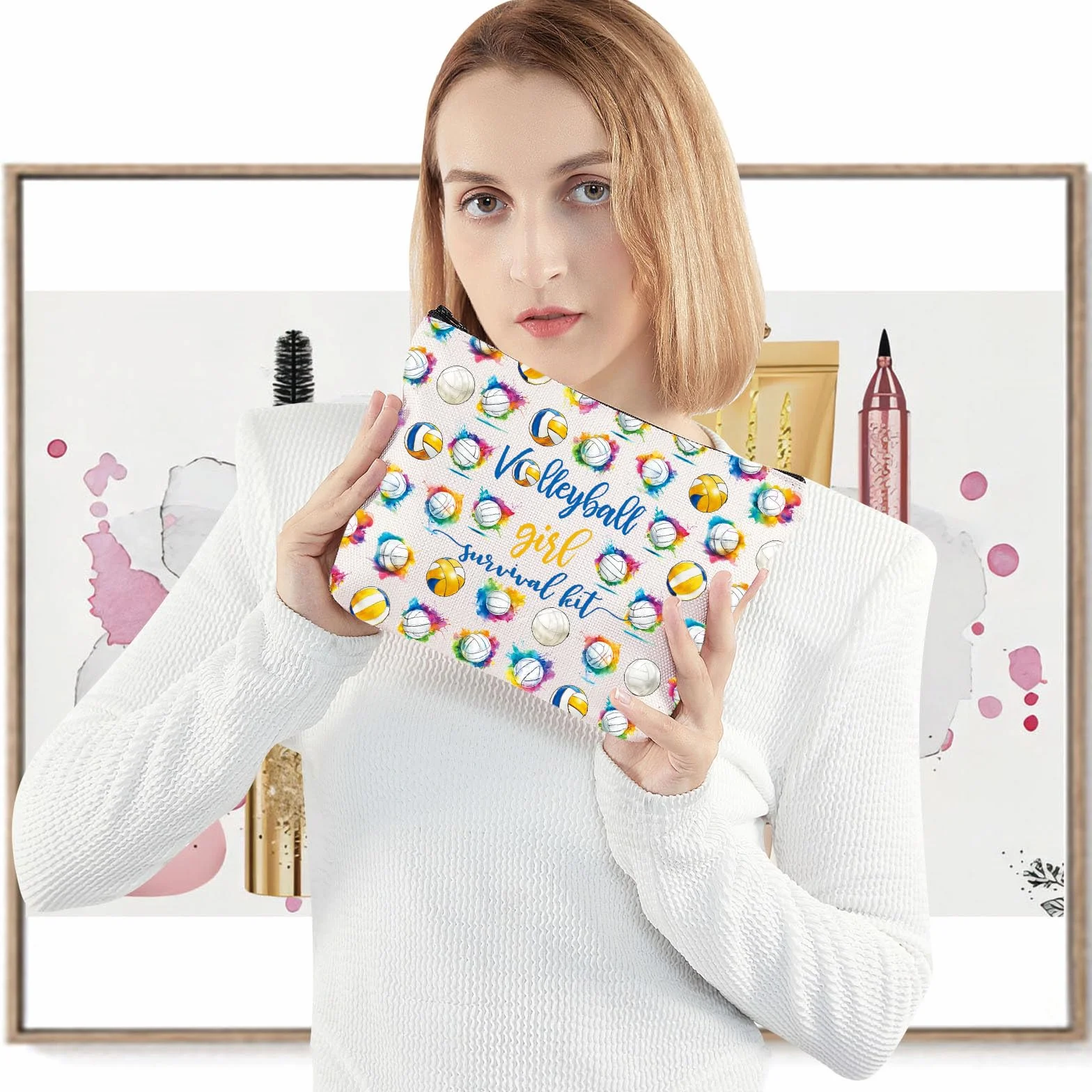 Bolsa de maquillaje de voleibol para niña regalo jugador kit supervivencia cremallera entrenamiento