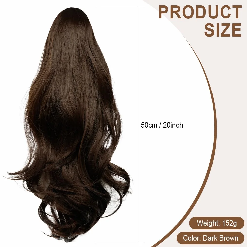 Flintronic Coleta Postiza de Caballo con Cordón, Extensión de Cola para Mujeres, Ondulado Rizado Sintética, Marrón Oscuro, 50cm
