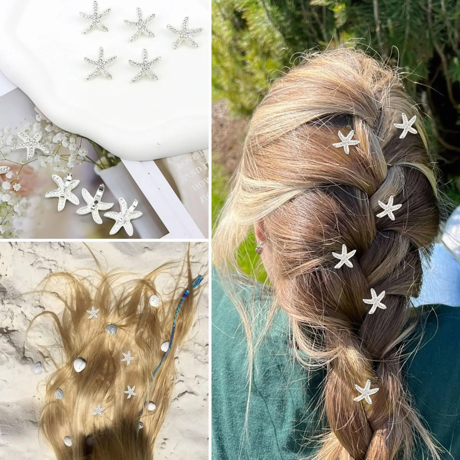 LunarCharm 10 pinzas para el pelo con diamantes de imitación blancos estilo playa estrella de mar