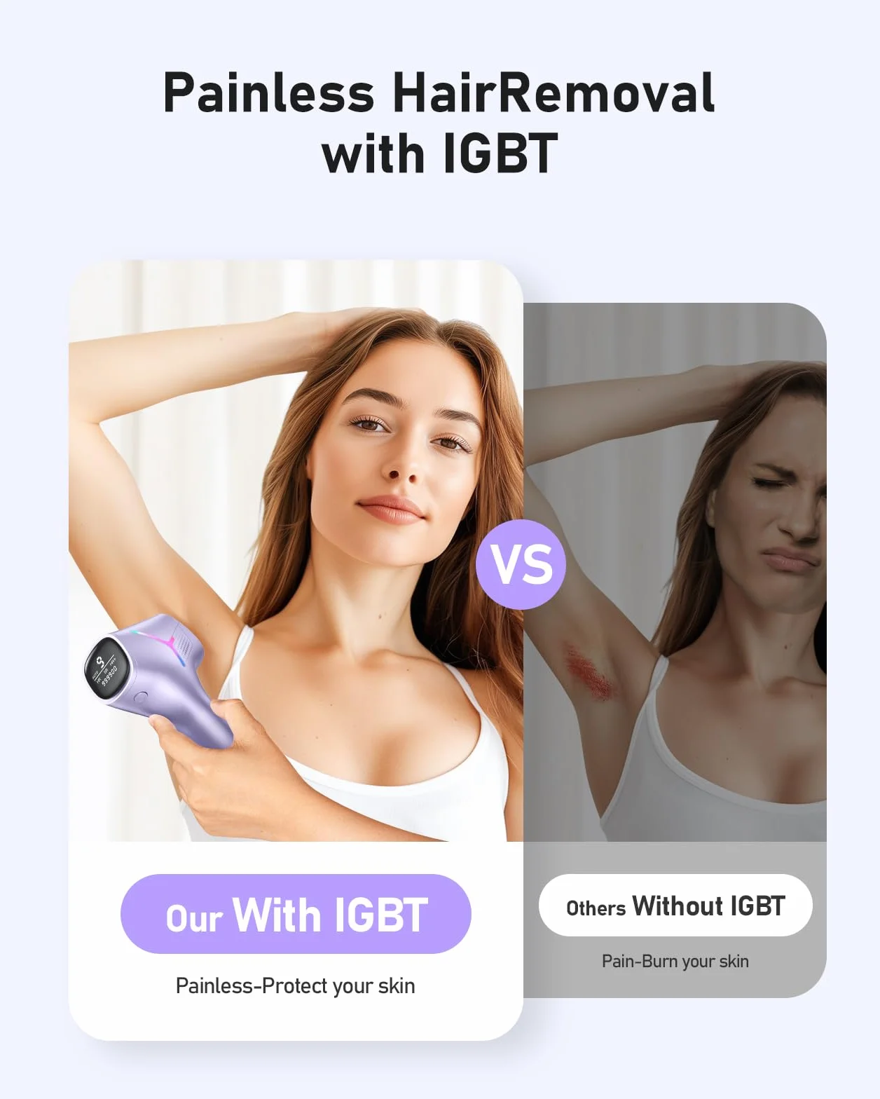 Depiladora Láser IPL Sin Dolor 22J Luz Pulsada IGBT para Cuerpo, Zona Bikini y Piel Sensible