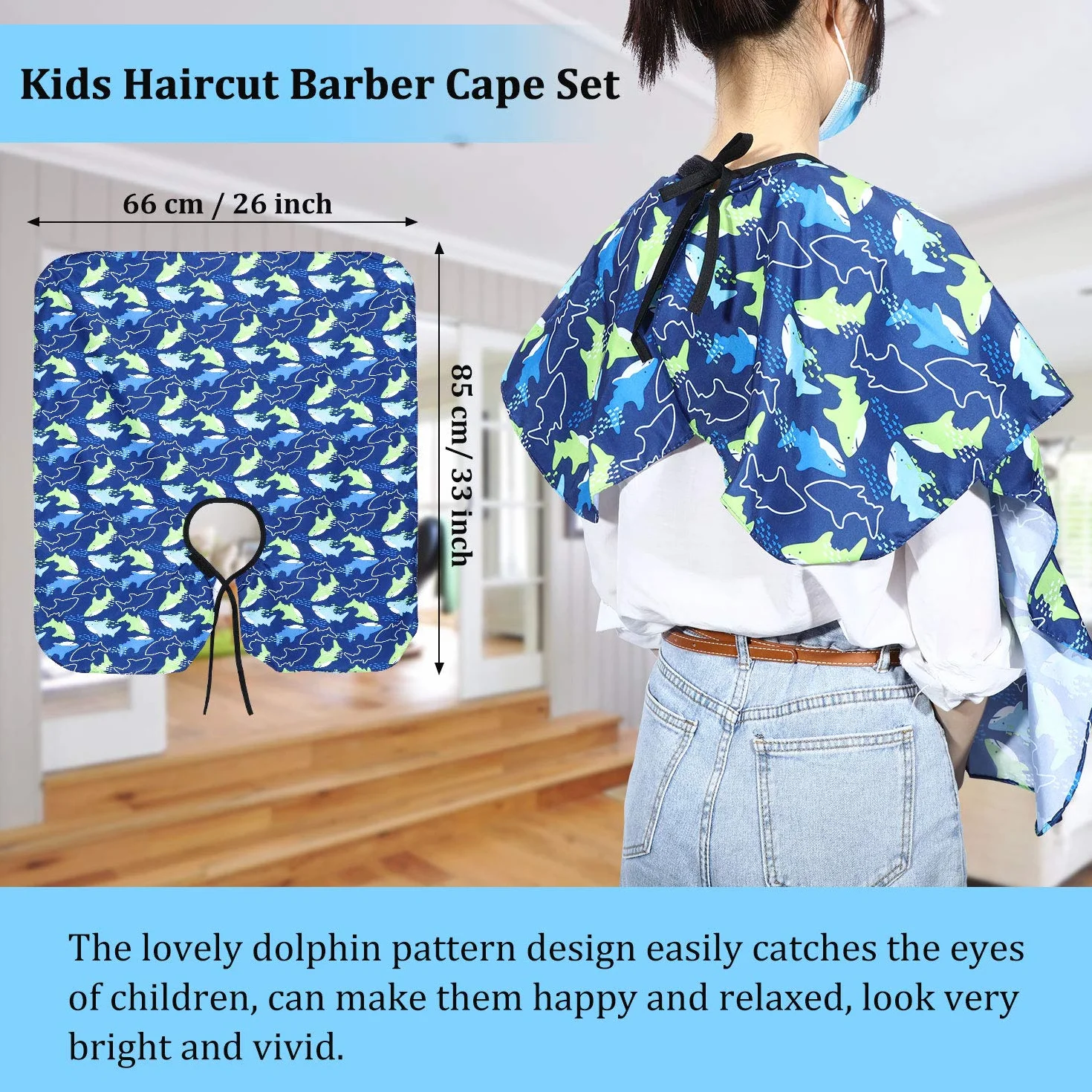 Syhood Capa Impermeable de Peluquería Infantil Cortar Cabello Delantal Barbero Patrón Delfines Cohetes