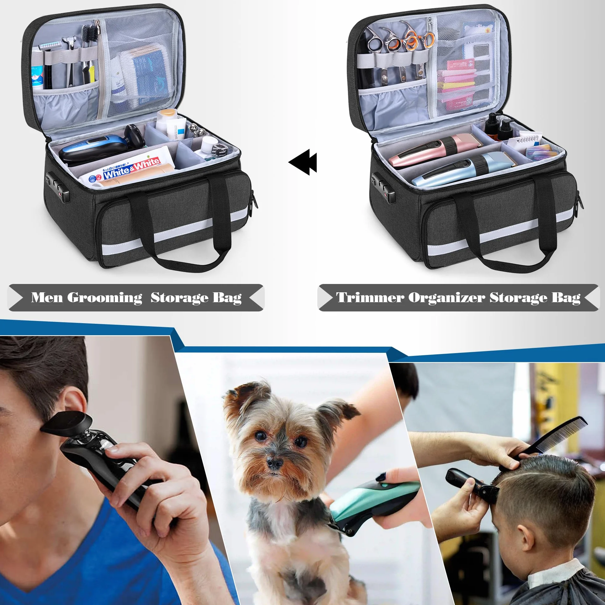 CURMIO Maletín Profesional para Cortapelos, Organizador con Cerradura para Máquinas, Tijeras y Accesorios de Barbería, Solo Bolsa, Negro