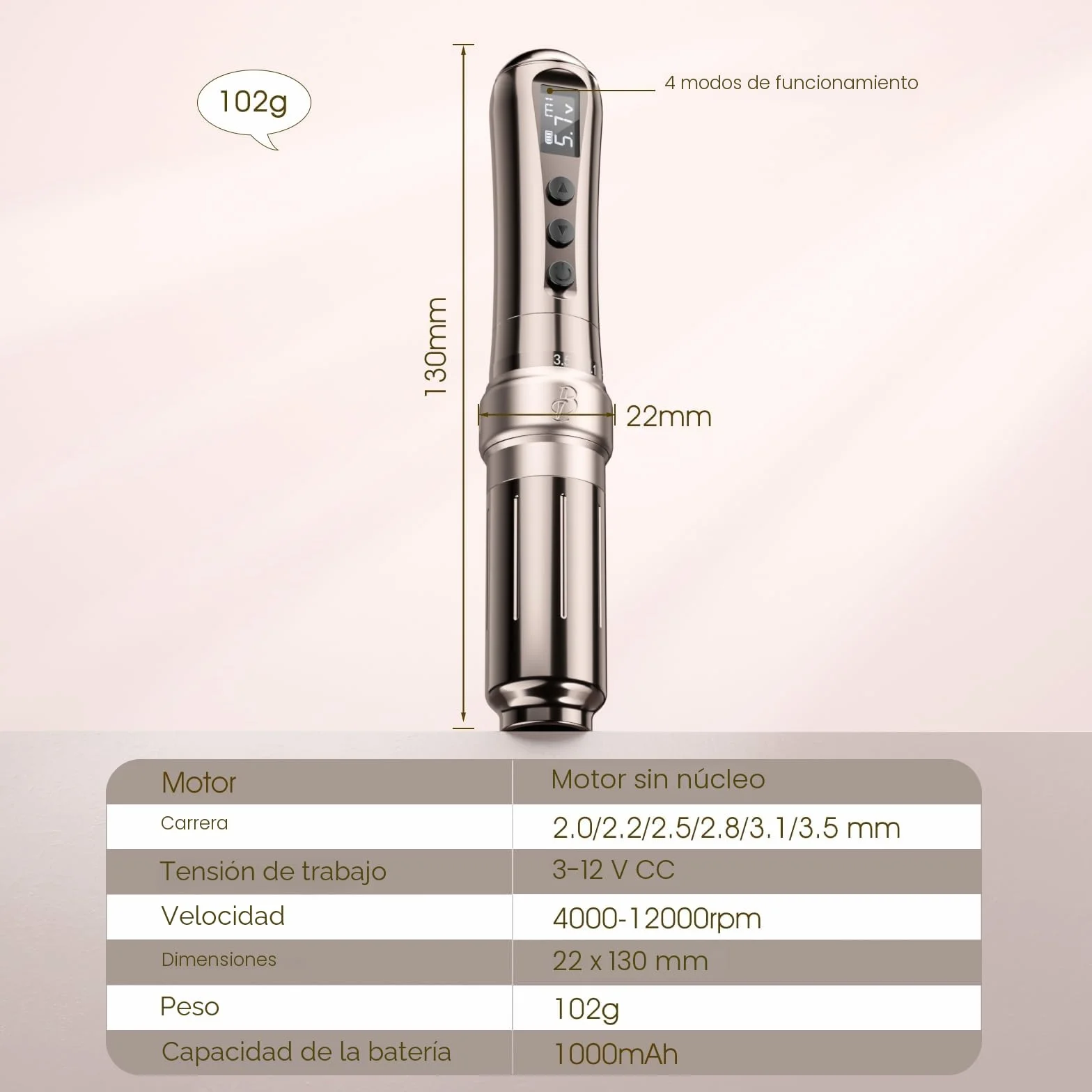 Biomaser Wireless Semi Permanent Maquillaje U1 Permanente Lápiz Inalámbrico Ajustable en Seis Tiempos Pantalla OLED para Maquillaje con 2 Batería 1000mAh