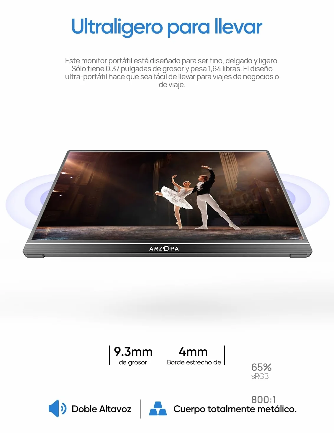 ARZOPA Monitor Portátil IPS FHD 15,6" 1920×1080 con Soporte, Segunda Pantalla Ultradelgada para Portátil/PC/Mac/PS3/4/5/Xbox - A1