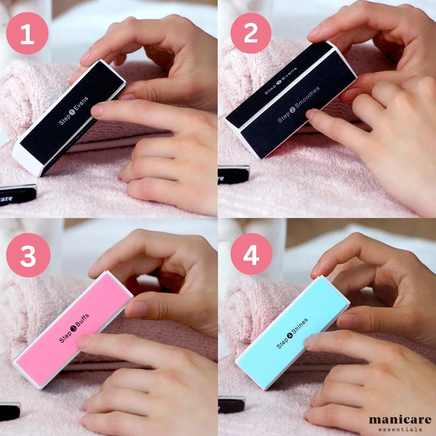 Manicare Bloque de pulido de 4 vías para uñas, elimina crestas y crea brillo instantáneo