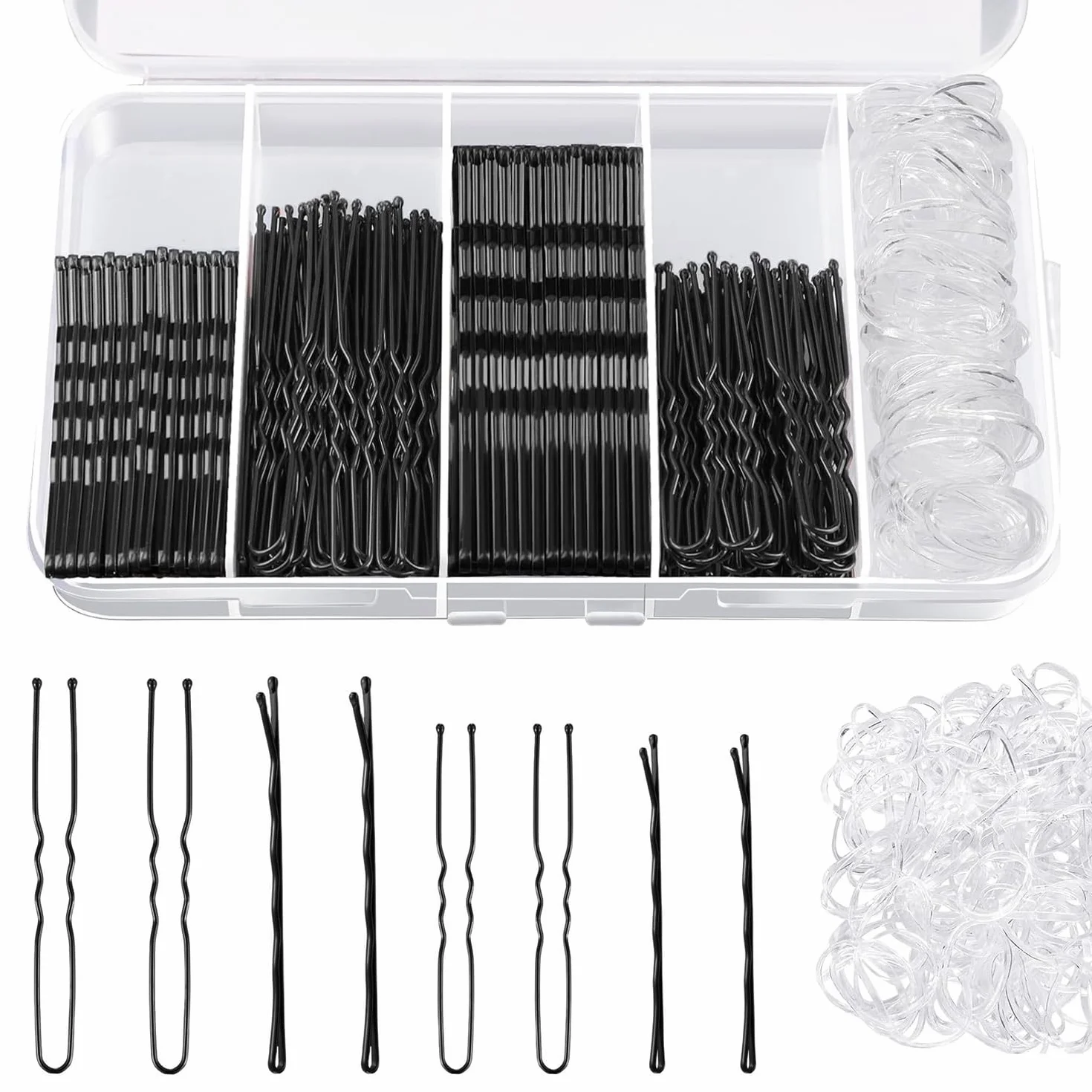 Horquillas para el Pelo 200 Piezas, Diademas 100, Horquillas Invisibles de Metal, Mujeres y Niñas, Onduladas (Black)