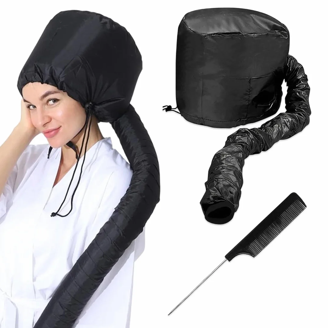 Secador de Pelo Portátil con Gorro Térmico Profesional para Rizos, Difusor de Viaje (Negro)