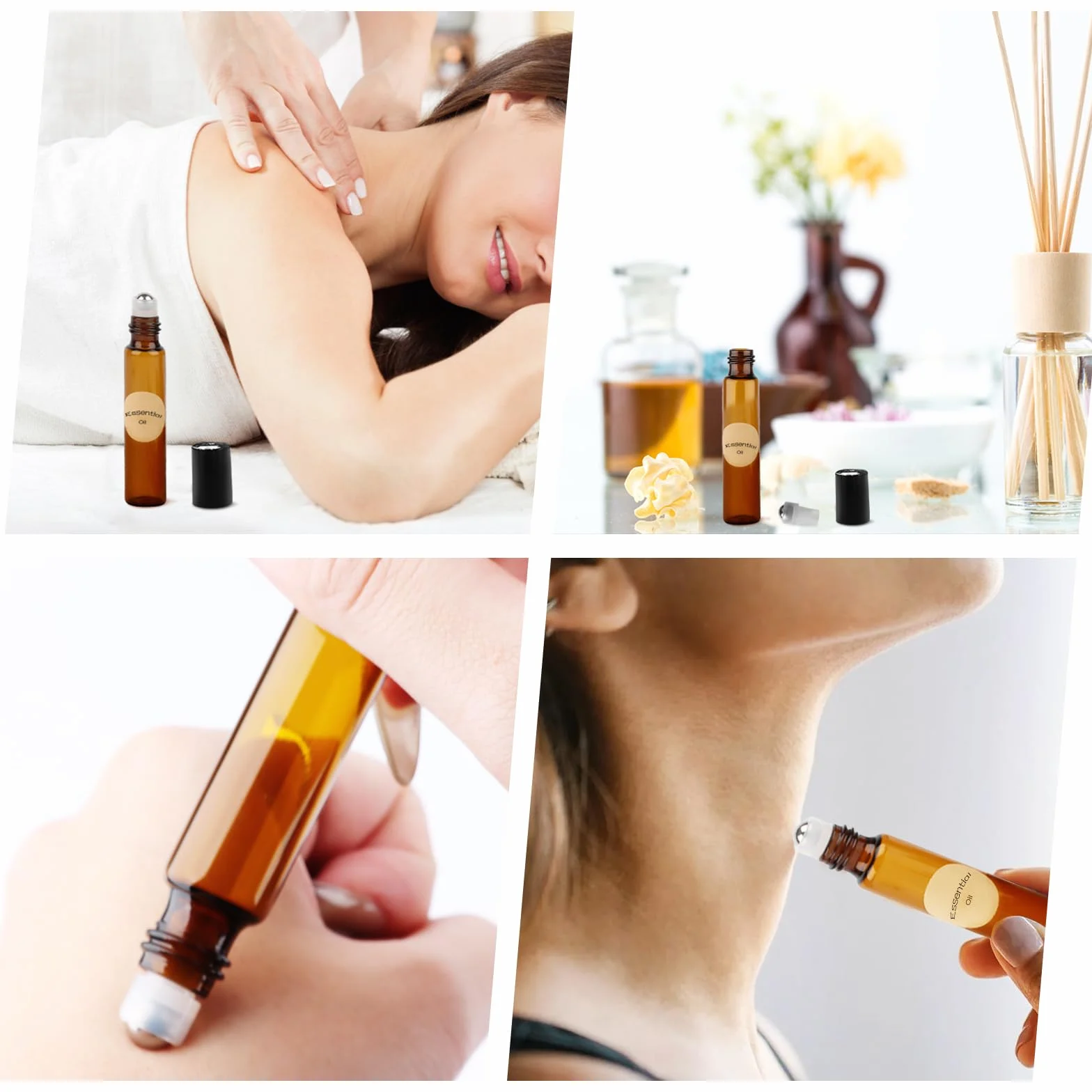 Botella Roll On Cristal 10ml Marrón, 16 Piezas con Bola de Acero Inoxidable para Aceites Esenciales