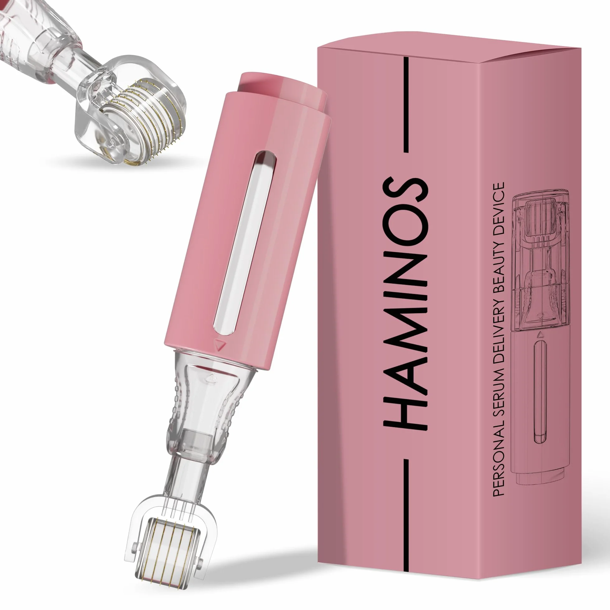 HAMINOS Derma Roller 0,25 mm con Depósito para Labios, Piel, Cabello, 105 Agujas de Titanio