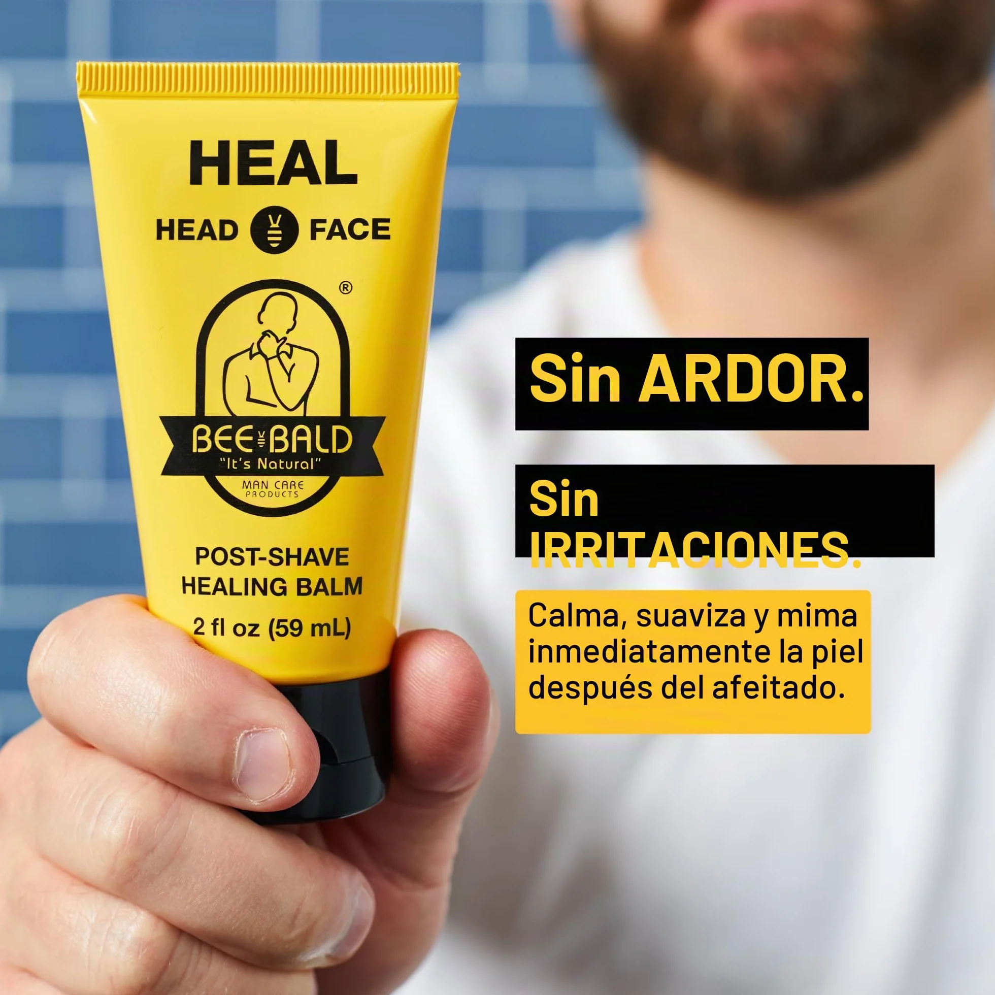 Bee Bald HEAL Bálsamo Post-Afeitado Calma y Alivia la Piel Dañada Trata Granos Irritaciones 59ml