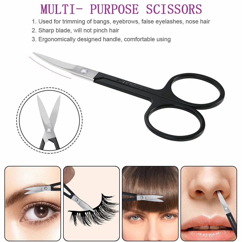 Juego de 6 pinzas profesionales de acero inoxidable para cejas con estuche