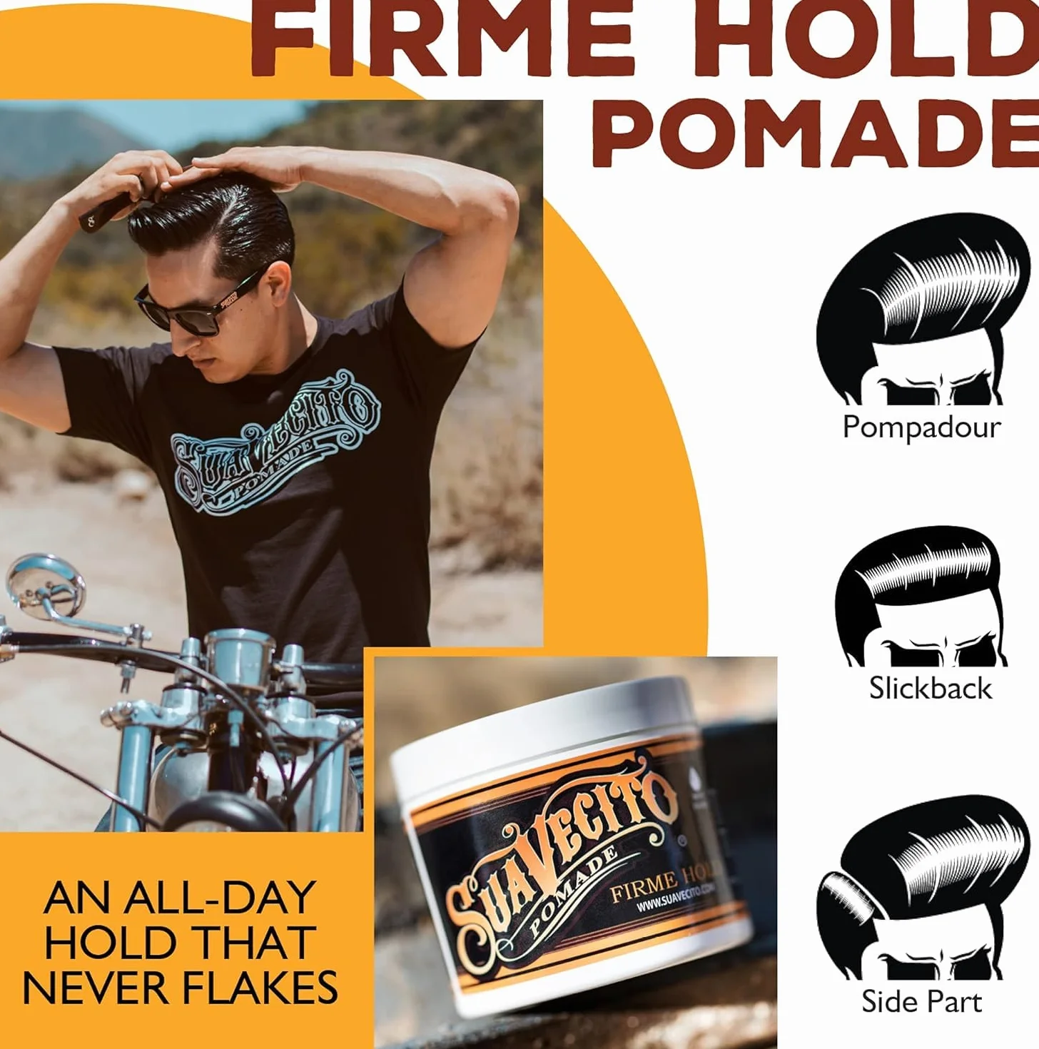 Suavecito Firme Strong Hold Pomade, Pomada de Fijación, Cera a Base de Agua, 4oz 113g x 2