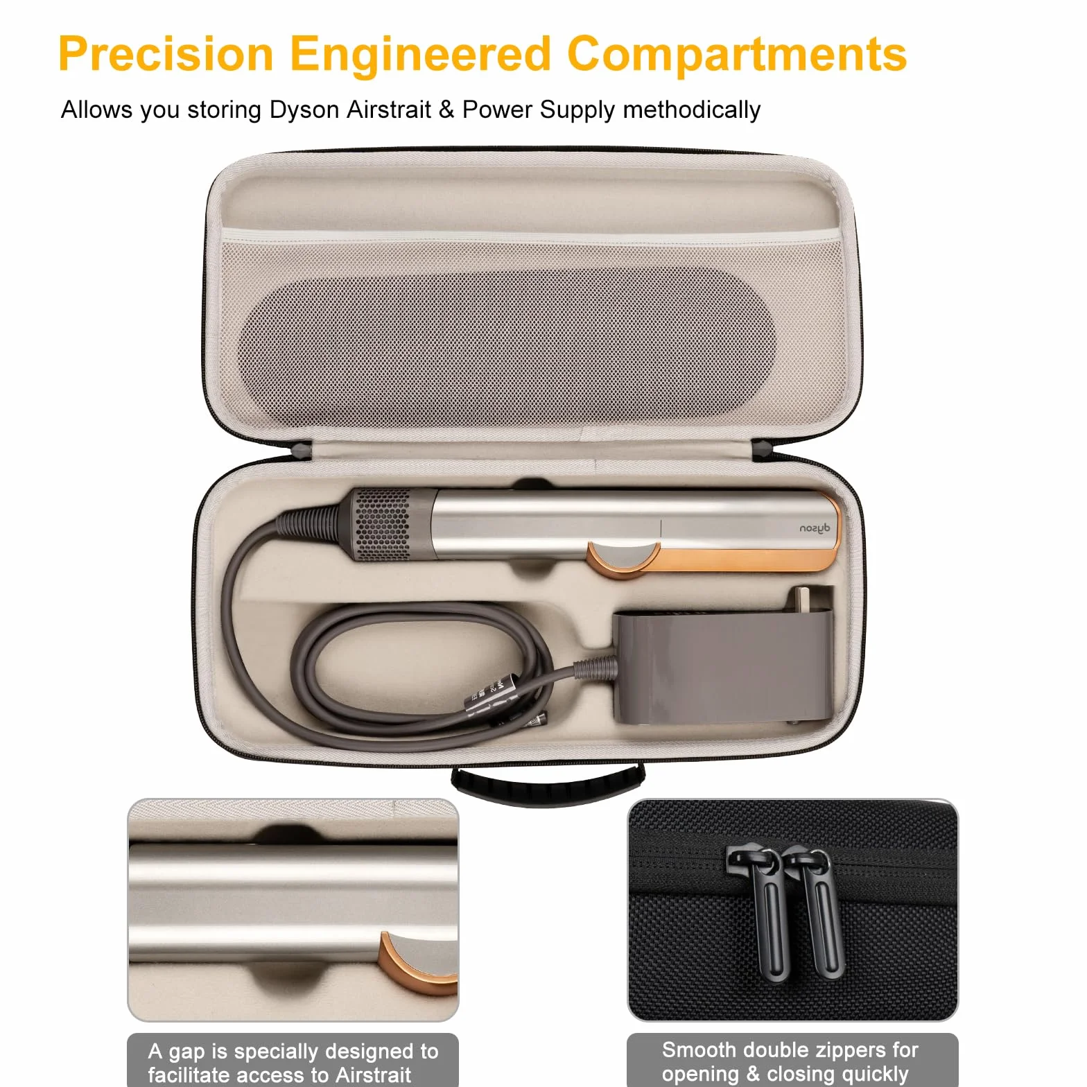 XINGFUDAO Funda de viaje rígida para Dyson Airstraight HT01, a prueba de golpes, impermeable, bolsa de viaje con bolsillo de malla