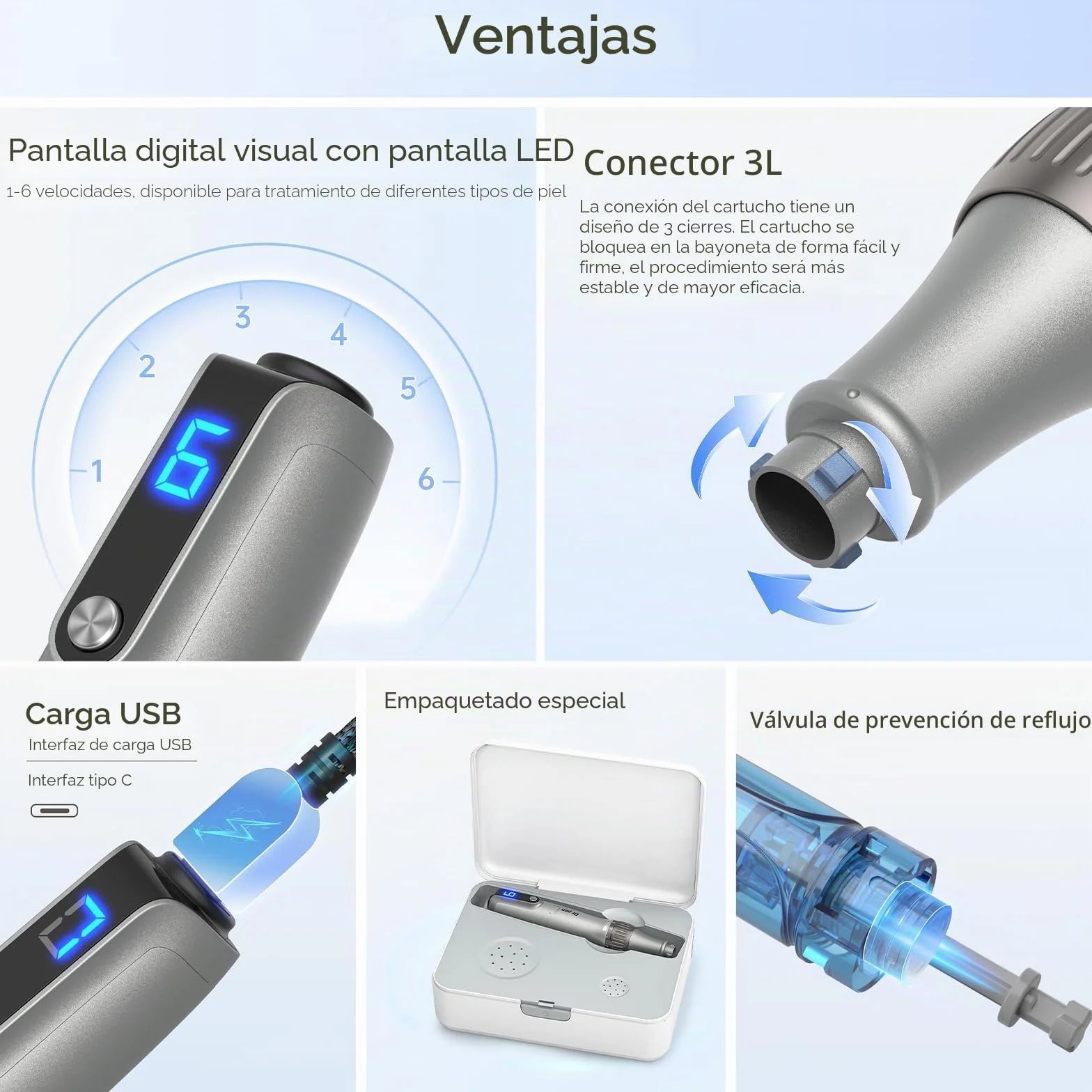 Dermapen M8S Profesional Inalámbrico Microneedling Pen 0-2.5mm Ajustable 22 Cartuchos 6 Velocidades
