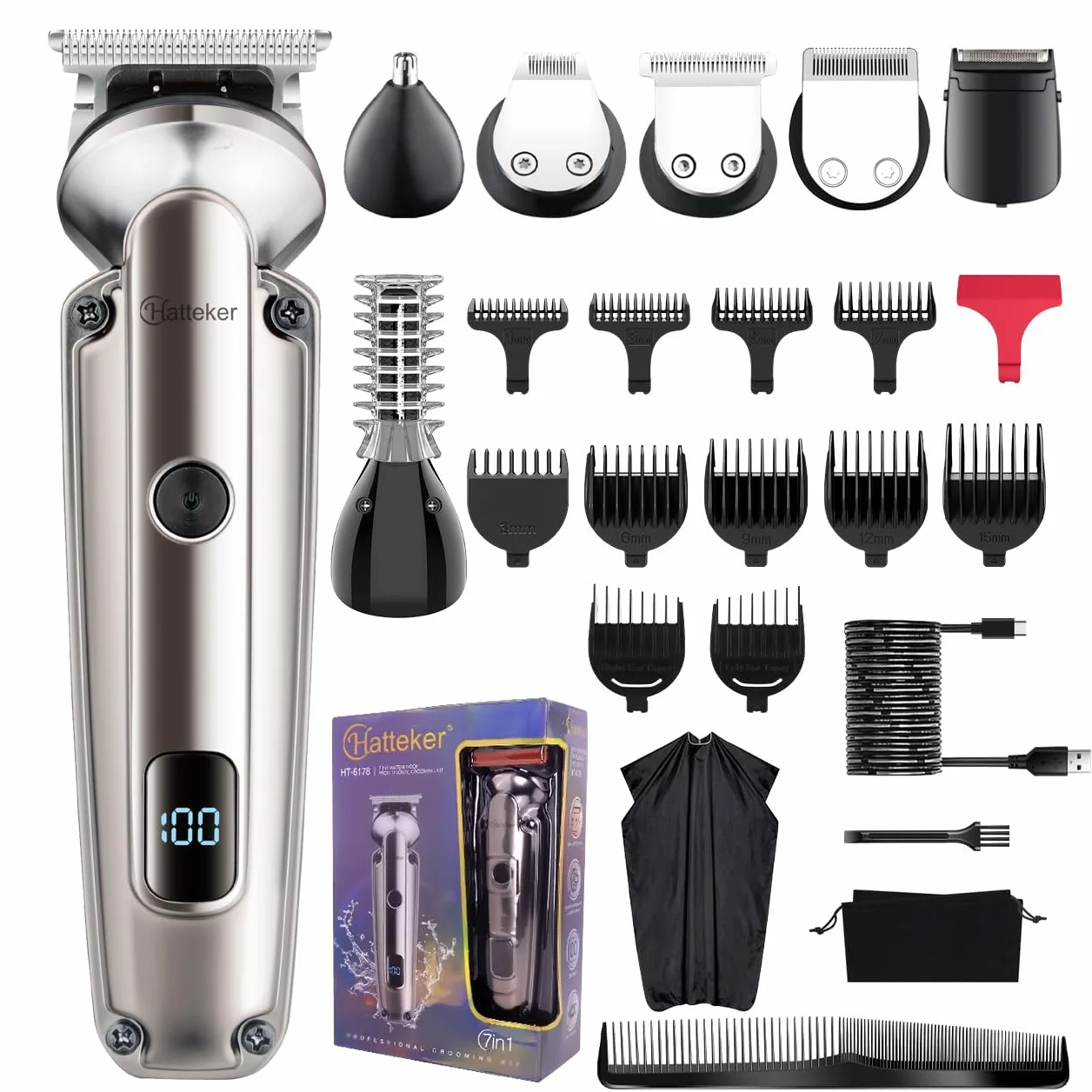 Máquina de Cortar Pelo Recortadora de Barba 7 en 1 Eléctrica Hombre