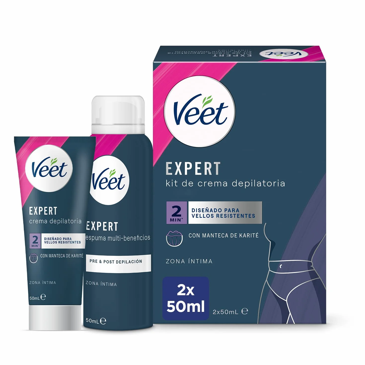 Veet Expert Kit Depilación Zonas Íntimas Crema Depilatoria Mujer 50ml Espuma Multi-Beneficios 50ml
